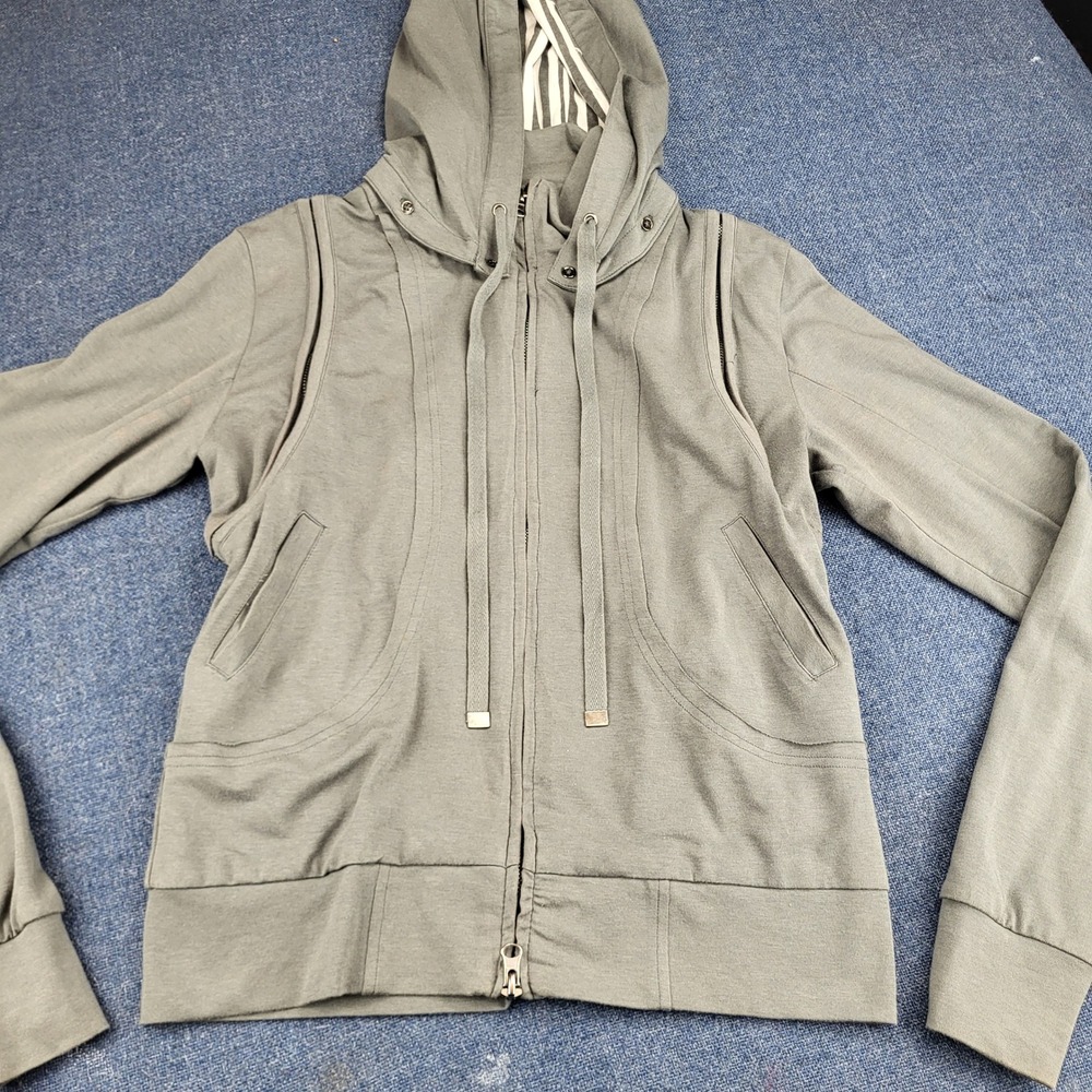 Talia Hancock Green Pima Cotton Blend Zip Up Hoodie with Shoulder Zippers Size M